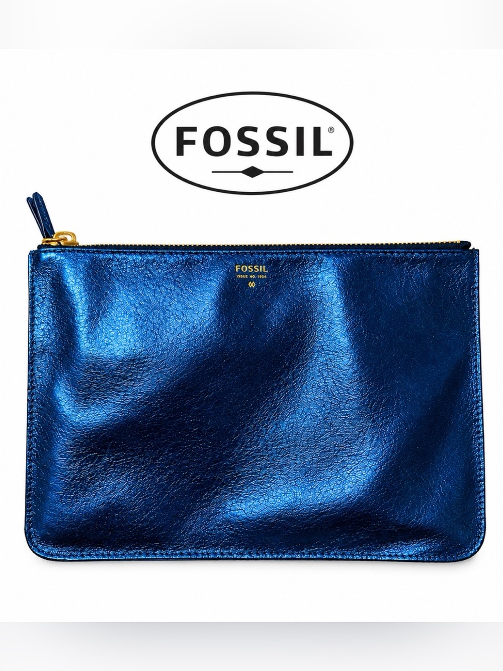 Fossil Metallic Blue Leather Clutch / Wristlet